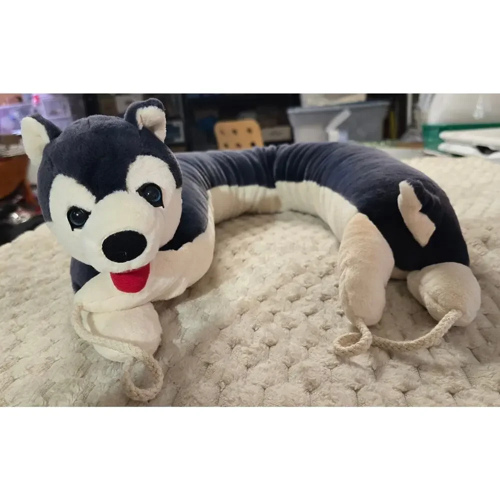 Glamouric Husky Dog Door Draft Stopper 42 Inch Plush Gray White Hanging Loops